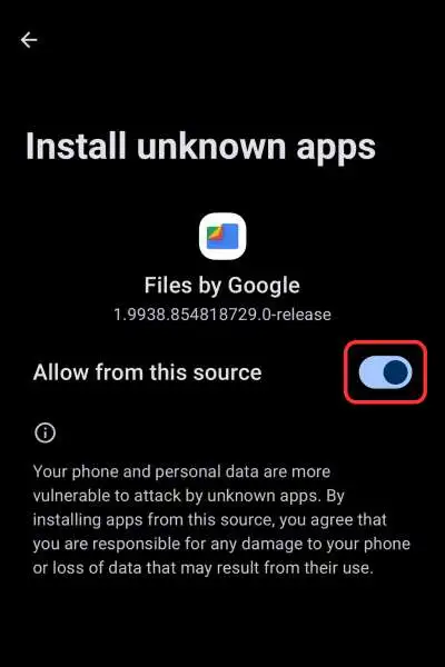 Turn on Unknown Sources
